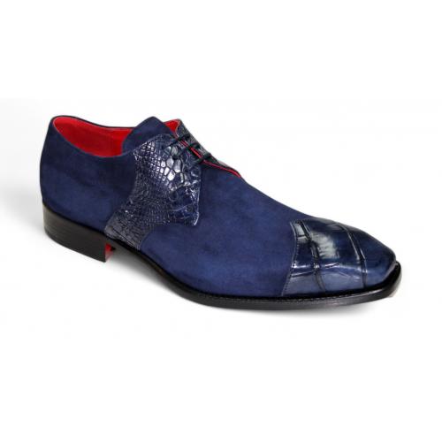 Fennix Italy "Landon" Navy Genuine Alligator / Italian Suede Leather Lace-Up Dress Shoes.